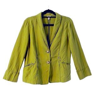J.Jill vintage linen detailed green jacket blazer with top stitch & pockets MP P